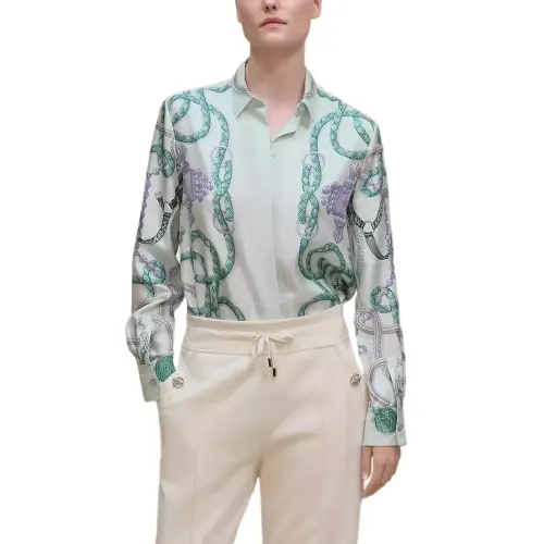 HERMES Shirts Women's Wave Green Lapel Moderate Straight Fit