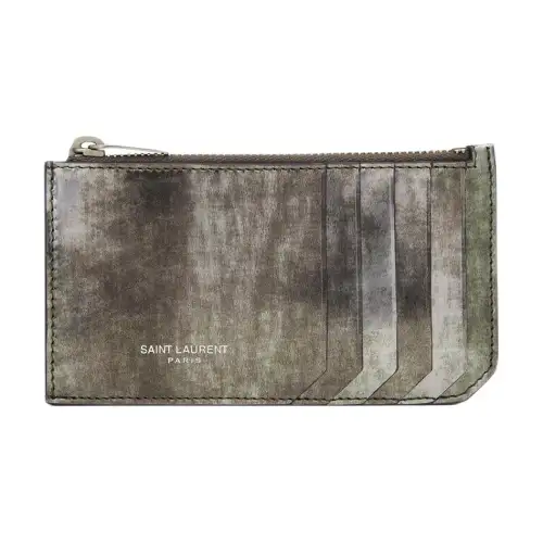 SAINT LAURENT Calfskin Card Holder Men's Silver
