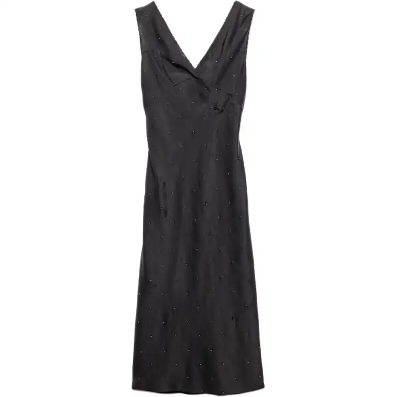 PRADA Sleeveless Dresses Women's Black V Neck Moderate Mid Length