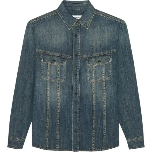SAINT LAURENT Shirts Women's Vintage Blue Lapel Moderate Other