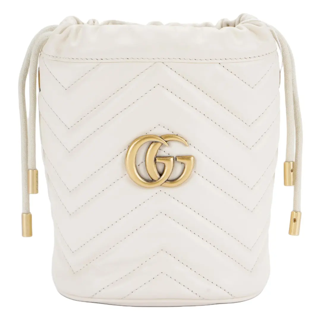 GUCCI GG Marmont Quilted Leather Bucket Bag, Shoulder Bag, Crossbody Bag Mini Women's White