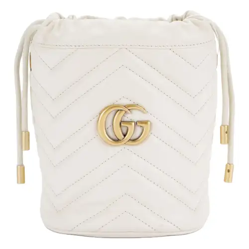 GUCCI GG Marmont Quilted Leather Bucket Bag, Shoulder Bag, Crossbody Bag Mini Women's White