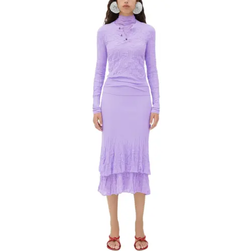 Bottega Veneta Cotton Flowers 2 In 1 Midi Skirt Casual Long Skirt Women's Purple