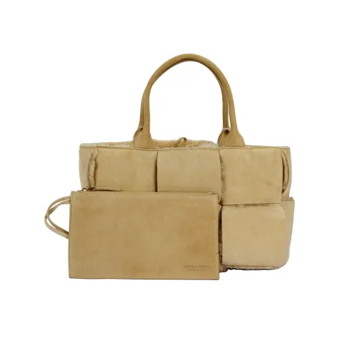 Bottega Veneta Arco Suede Calfskin Tote Bag, Shopping Bag, Handbag Small Women's Oat