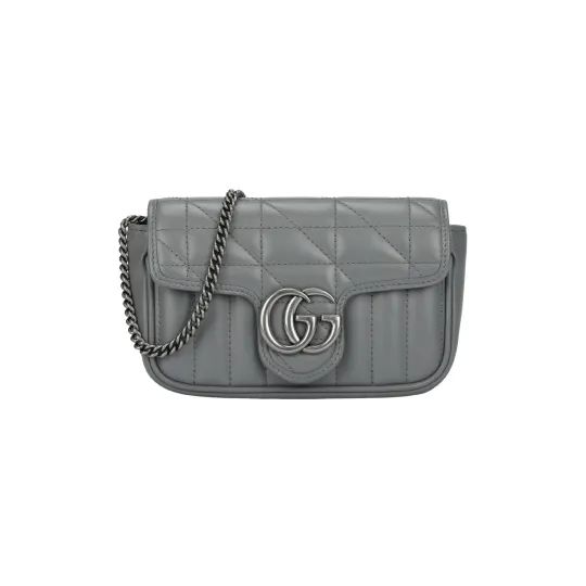 GUCCI Marmont Quilted Leather Shoulder Bag, Crossbody Bag Extra Mini Women's Gray