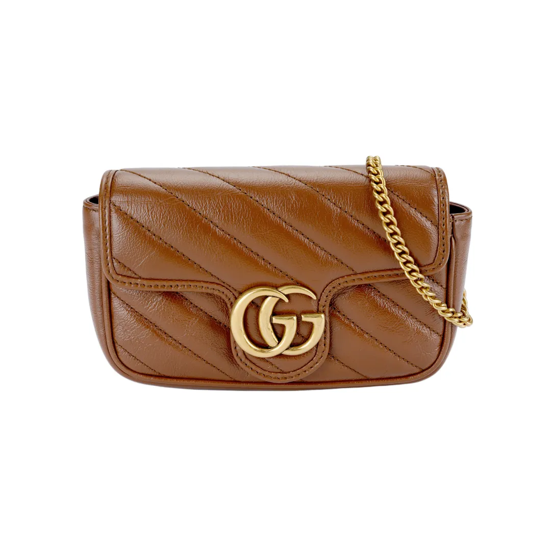 GUCCI GG Marmont Quilted Leather Crossbody Bag, Shoulder Bag Extra Mini Women's Brown