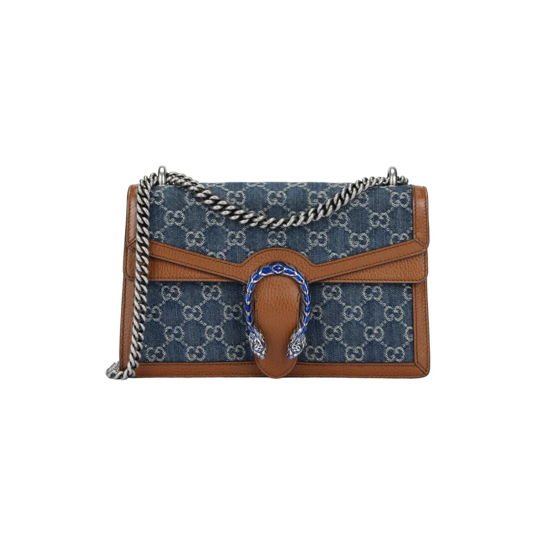 GUCCI Dionysus Denim With Leather Shoulder Bag, Crossbody Bag Small Women's Gray & Blue & Brown