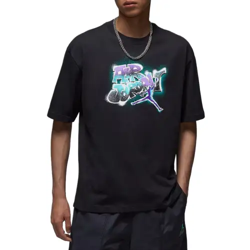 Jordan Air T Shirts Men's Black Crew Neck Moderate