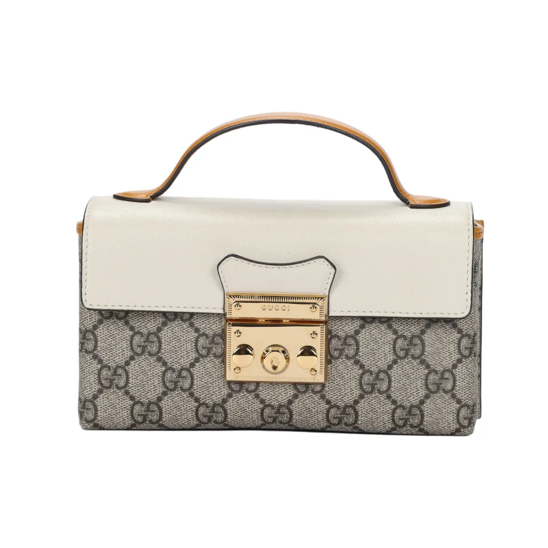GUCCI Padlock Canvas With Leather Box Bag, Shoulder Bag, Handbag, Crossbody Bag Mini Women's White/Ebony