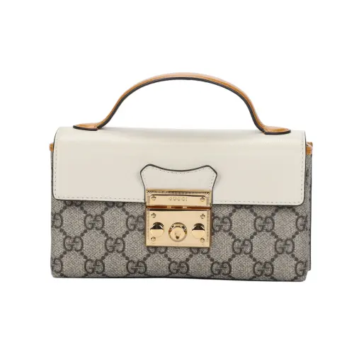 GUCCI Padlock Canvas With Leather Box Bag, Shoulder Bag, Handbag, Crossbody Bag Mini Women's White/Ebony