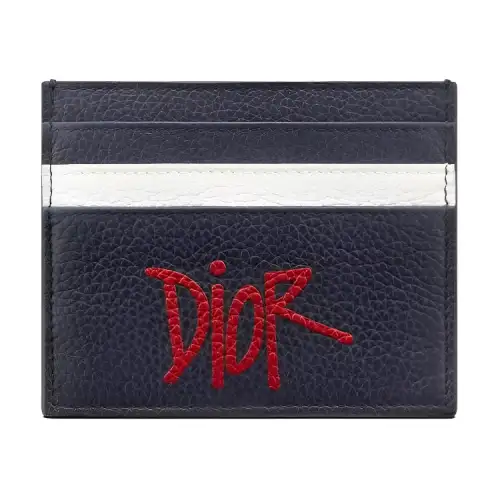 DIOR Grained Calfskin Card Holder Men's Blue