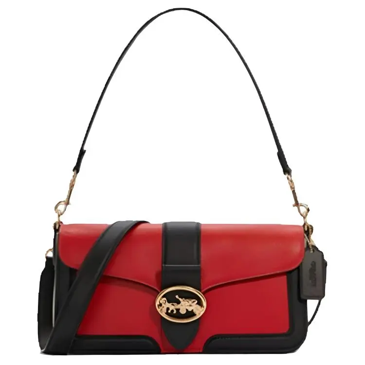 COACH Georgie Leather Handbag, Crossbody Bag, Bacchus Bag, Shoulder Bag Medium Women's Red & Black