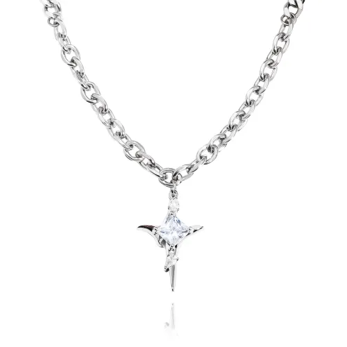 FOREVER MELODY Zirconium Titanium Steel Necklaces Men's Silver