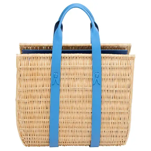 HERMES Wicker Basket Woven Calfskin Wicker Tote Bag, Shopping Bag, Handbag Extra Large Women's Paradise Blue