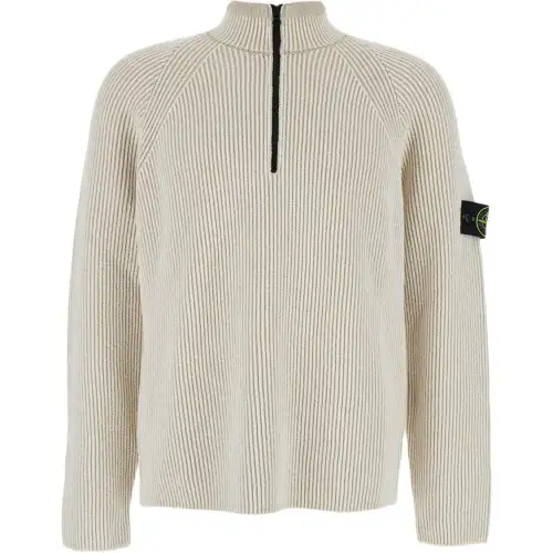 STONE ISLAND Compass Patch Half Zipped Knitted Jumper