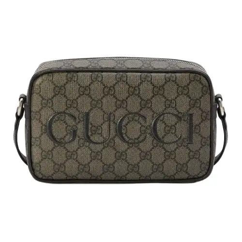 GUCCI Canvas With Leather Crossbody Bag, Shoulder Bag Mini Men's Gray & Black