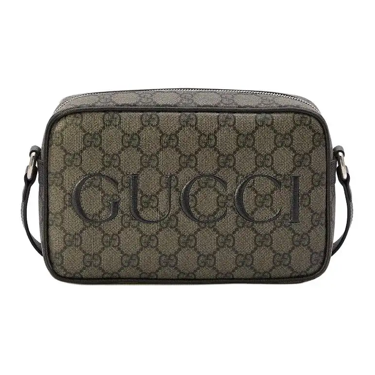 GUCCI Canvas With Leather Crossbody Bag, Shoulder Bag Mini Men's Gray & Black