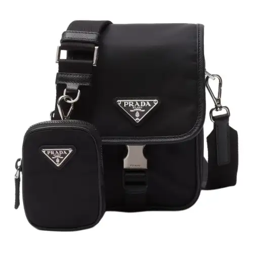 PRADA Flap Closure Recycled Nylon And Saffiano Leather Shoulder Bag, Crossbody Bag Men's Black