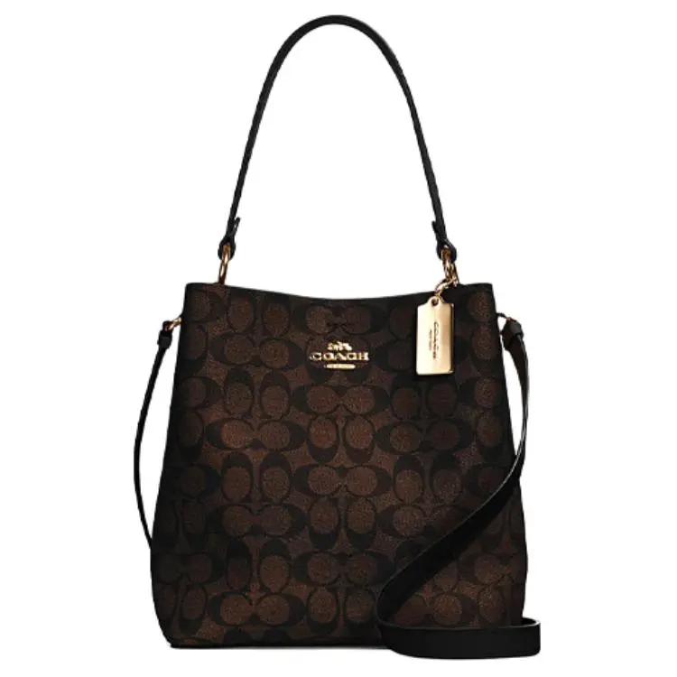 COACH Town Canvas With Leather Bucket Bags Crossbody Bag, Shoulder Bag Medium Women's Brown Monogram