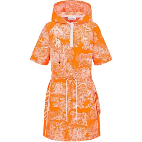 DIOR FW22 Short Sleeved Dress Women's Neon Orange