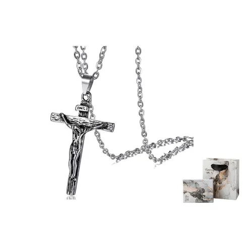BAIJUAN Cross Titanium Steel Necklaces Unisex Silver