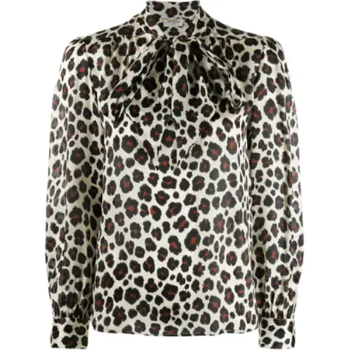 SAINT LAURENT Shirts Women's Leopard Print Turtleneck Moderate Other
