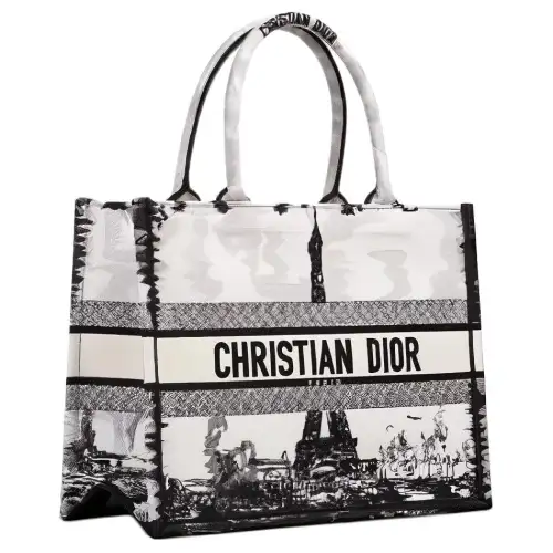 DIOR Embroidery Tote Bag, Shopping Bag, Handbag Medium Women's Black
