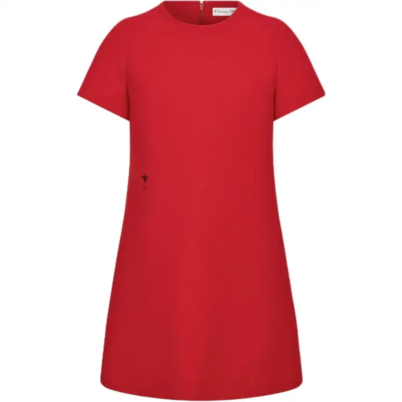 DIOR Straight Dress Short Sleeved Dress Women's Red