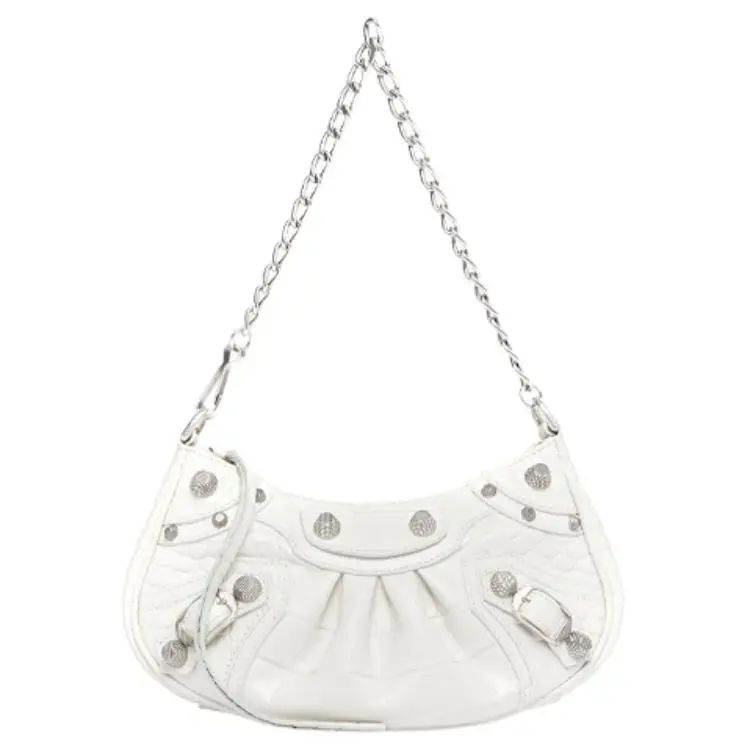 Balenciaga Le Cagole Mini Bag With Chain Crocodile Embossed White