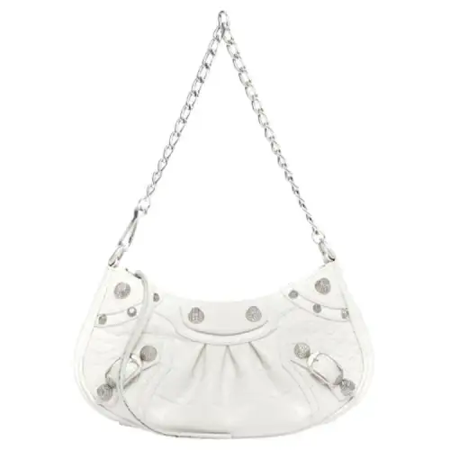 Balenciaga Le Cagole Mini Bag With Chain Crocodile Embossed White
