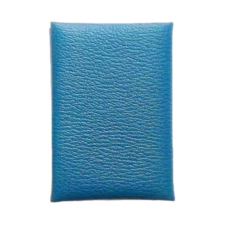 HERMES Hermès Calvi Duo Silver Buckle Chevre Mysore Goat Leather Wallet Women's Bosphorus Green