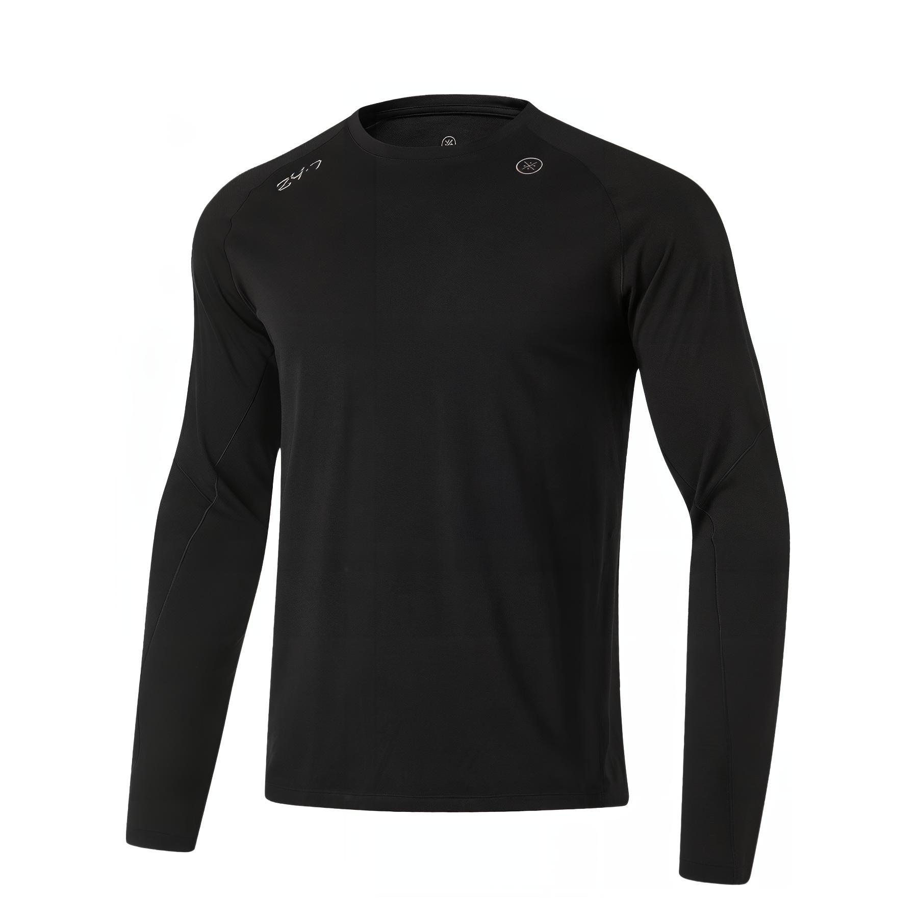 Li Ning, antibacterial sports knitted black long-sleeve with a round collar