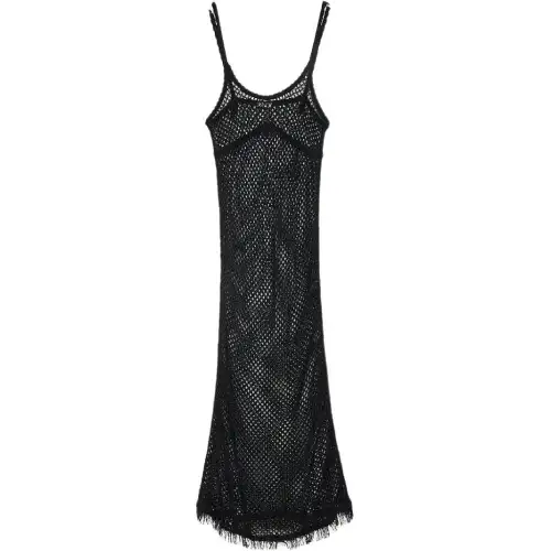LOEWE Slip Dresses Women's Black Square Collar Moderate Long