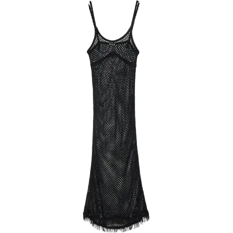LOEWE Slip Dresses Women's Black Square Collar Moderate Long