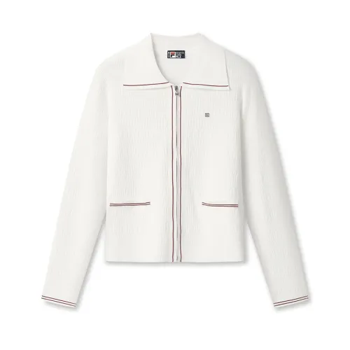 FILA WHITE Knitwear Women's Cloud White WT Lapel Moderate Cardigan