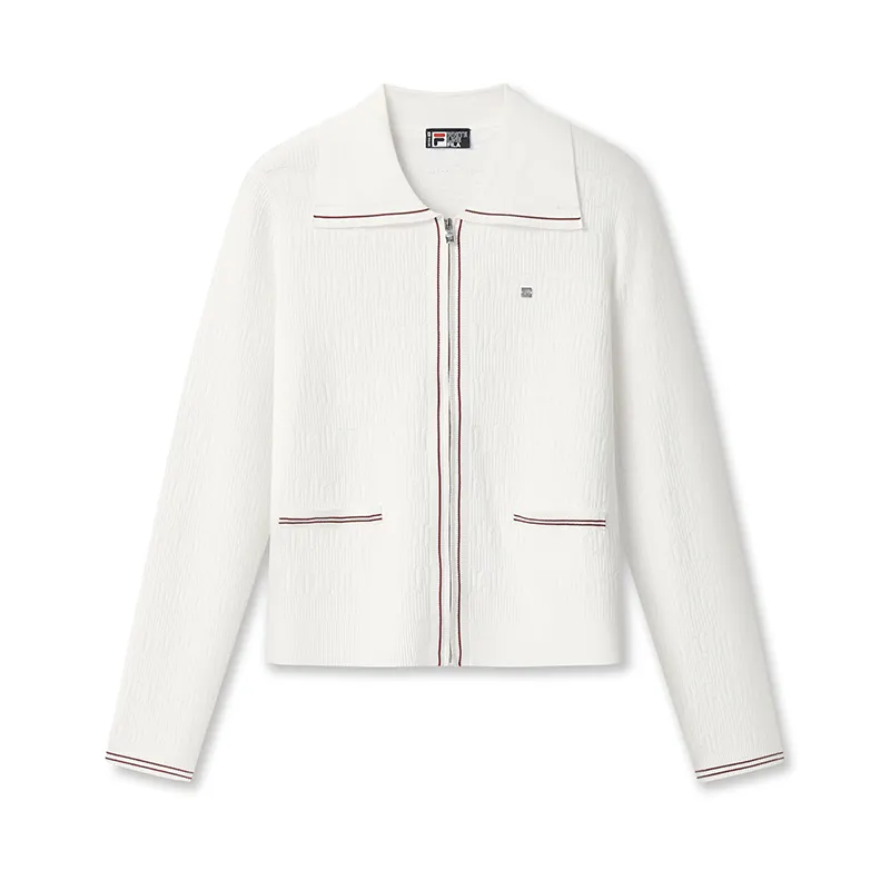 FILA WHITE Knitwear Women's Cloud White WT Lapel Moderate Cardigan