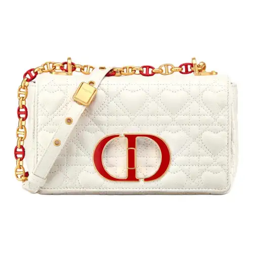 DIOR Caro Cow Leather Shoulder Bag, Crossbody Bag Small Women's Milk White