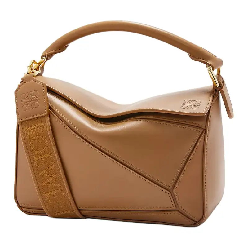 LOEWE Puzzle Satin Cow Leather Handbag, Shoulder Bag, Crossbody Bag Small Women's Oak Brown