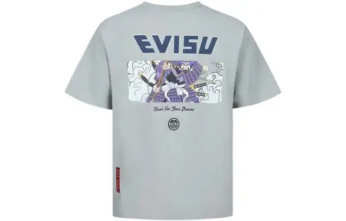 EVISU T Shirts Men's Light Gray Crew Neck Moderate Straight Fit