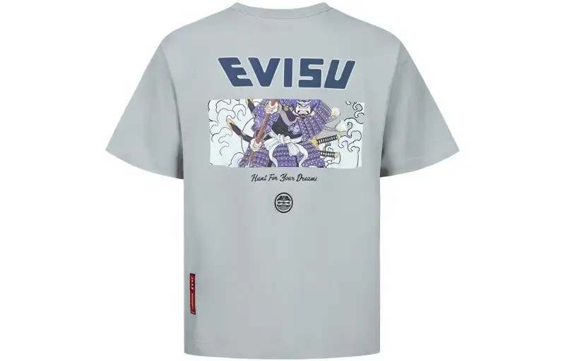 EVISU T Shirts Men's Light Gray Crew Neck Moderate Straight Fit