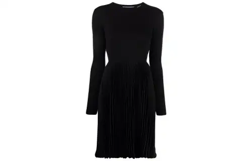 PRADA Long Sleeved Dresses Women's Black Crew Neck Moderate Mid Length