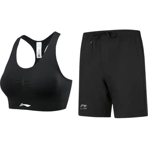 Li Ning Yoga Sets Women's Clothing Sets[Night Black Top+Night Black Shorts] Thin