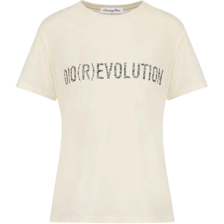 DIOR T Shirts Women's Ivory Crew Neck Moderate