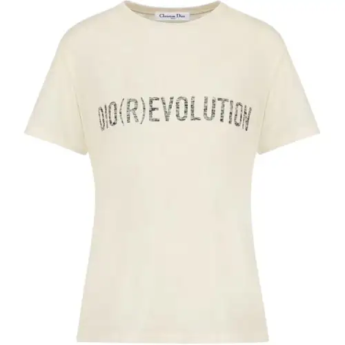 DIOR T Shirts Women's Ivory Crew Neck Moderate