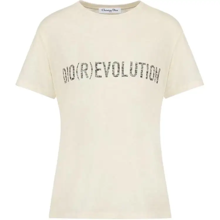 DIOR T Shirts Women's Ivory Crew Neck Moderate