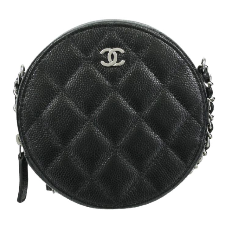CHANEL 19Bag Litchi Grain Cow Leather Round Bag, Chain Bag, Shoulder Bag Women's Black