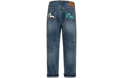 EVISU Slogan-print Tapered-leg Jeans