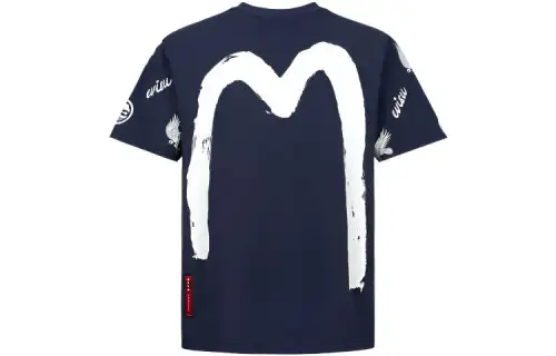 EVISU T Shirts Men's Dark Blue Crew Neck Moderate Straight Fit