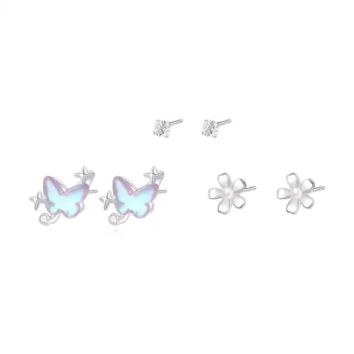 TEEX Dopamine Symphony Star Cherry Blossom Butterfly Starburst Weekly Set Fantasy Honey Planet Earrings Student Versatile Simple Accessories #Good Luck Flash Diamond Earrings Women's