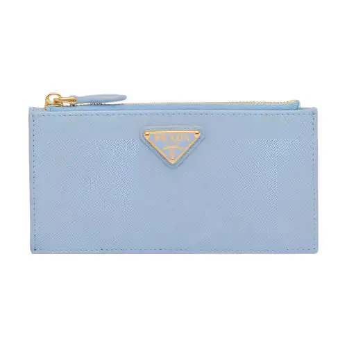 PRADA Saffiano Leather Card Holder Women's Light Blue